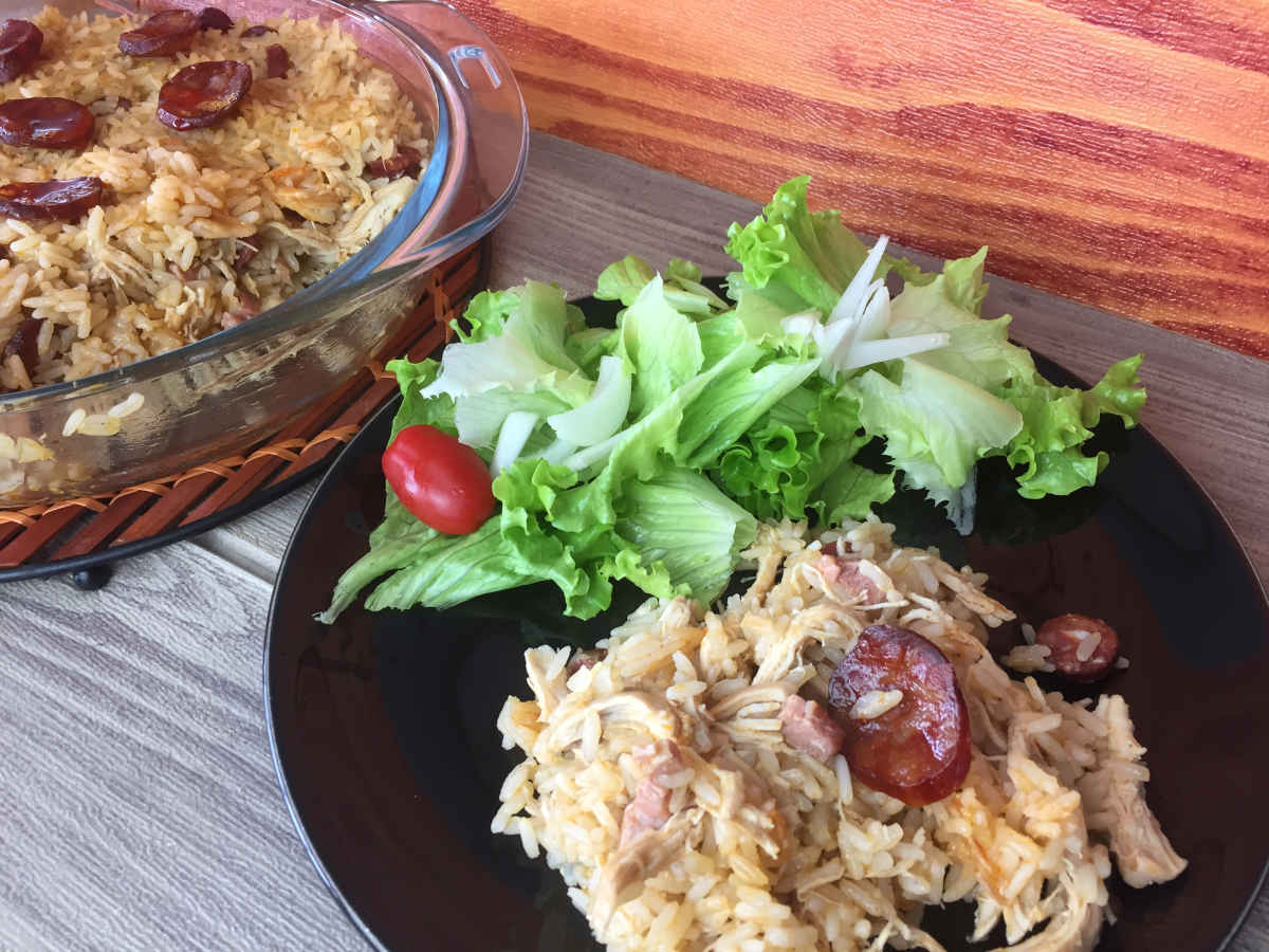 receita de arroz de frango com enchidos - receitas da catarina